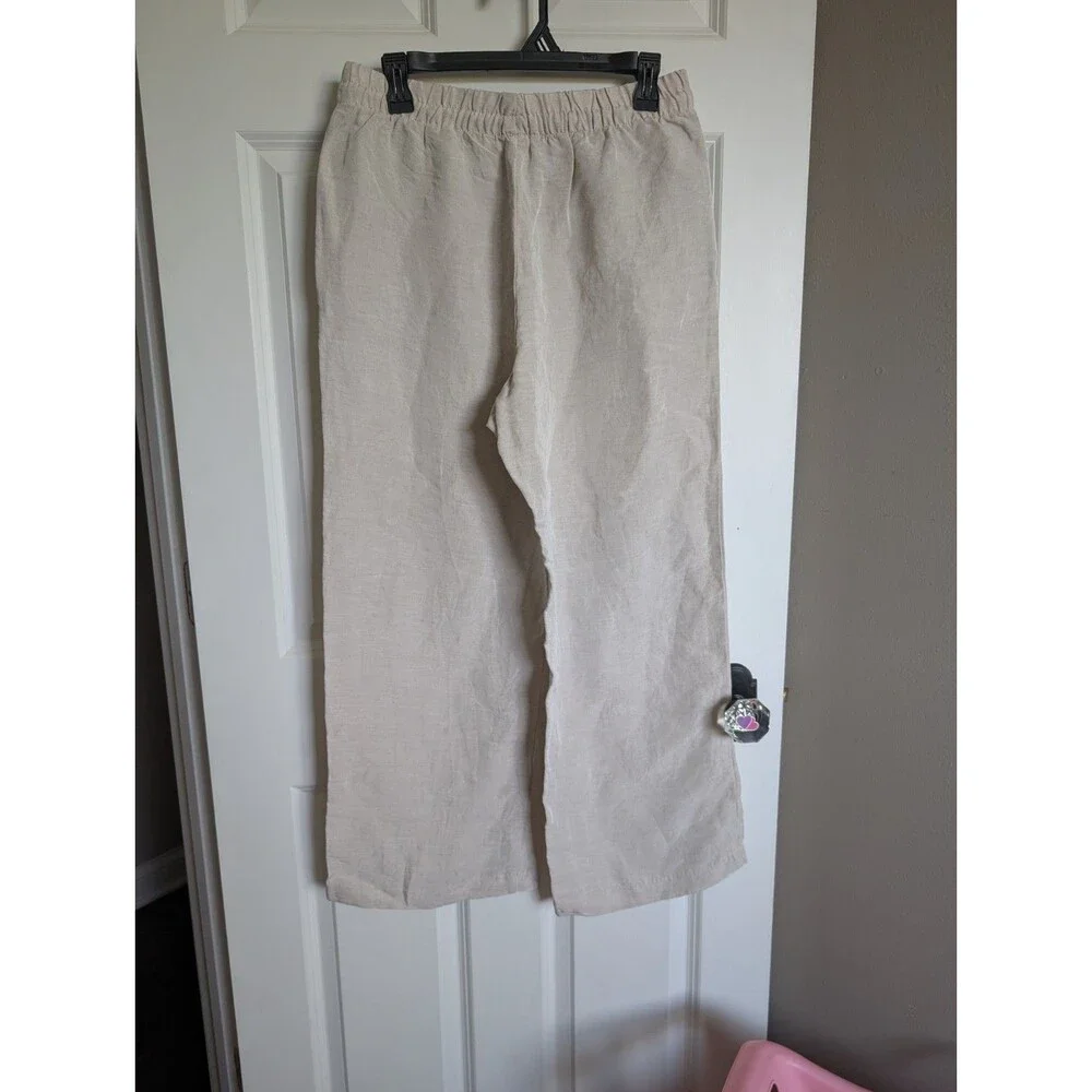 h&m Medium Linen Blend Wide Leg Pants Trousers Flax Oatmeal Minimalist Womens